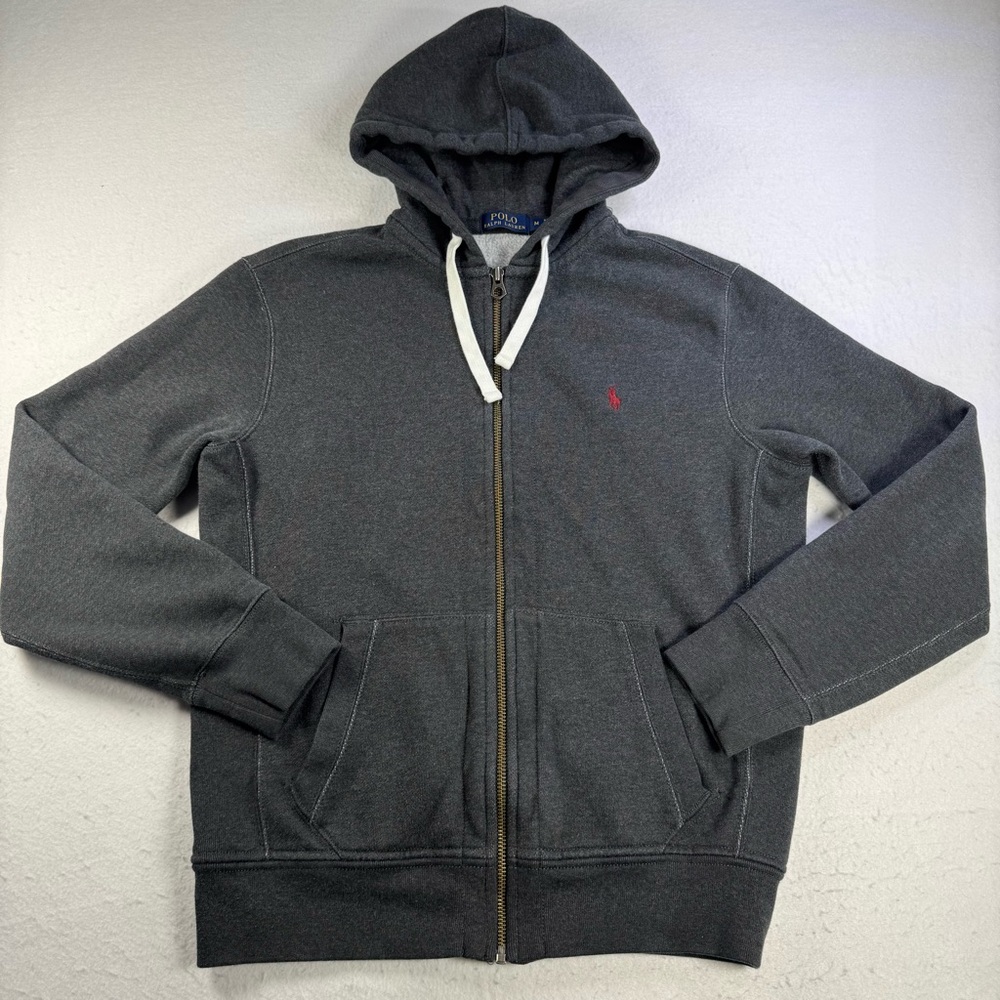 Polo Ralph Lauren Men’s M Charcoal‎ Full‑Zip Hoodie Red Pony